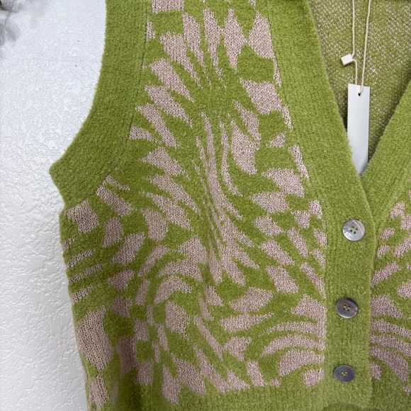 For Love Lemons Simone Green tan Houndstooth Knit Sweater Vest Size 1X - Picture 7 of 8
